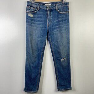 Grlfrnd Kiara Vintage Inspired High Rise Distressed Blue Denim Jeans 26x28